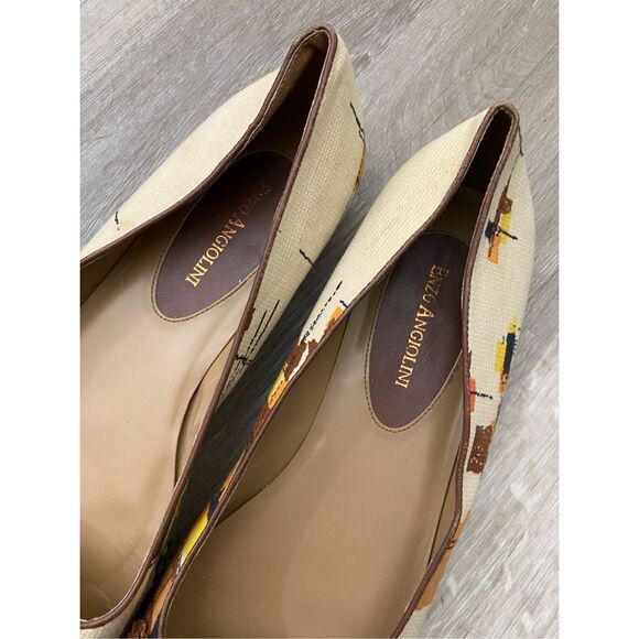 Enzo Angiolini Multicolor Beige Canvas Flats, Dark Brown Flower, Size 10 - Picture 7 of 9